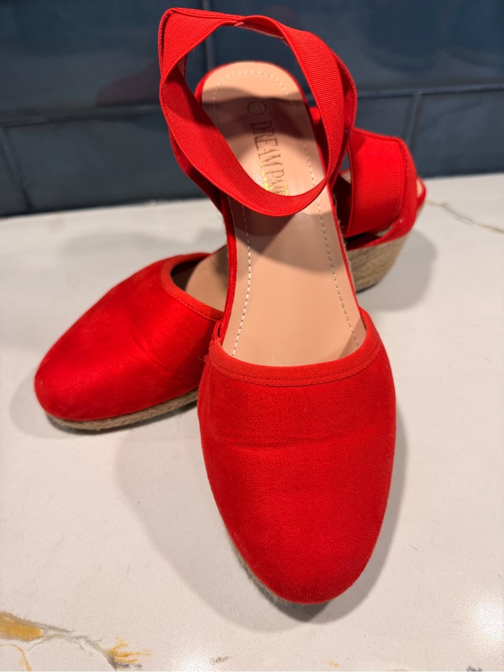 Dream Pairs Red Espadrille Wedge Sandals with Ankle Wrap